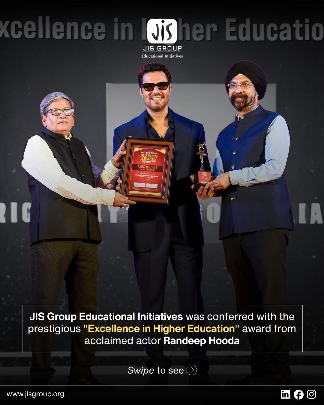 JIS Group Educational Initiatives has been honoured with the “Excellence in Higher Education” award at the Times Business Awards