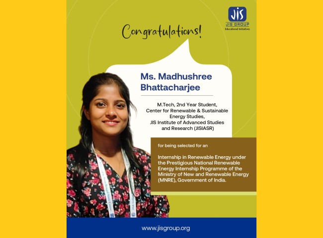 MADHUSHREE BHATTACHARJEE SELECTED FOR PRESTIGIOUS NATIONAL RENEWABLE ENERGY INTERNSHIP